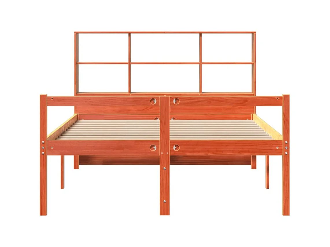 Lit bibliothèque sans matelas cire marron 150x200cm bois massif