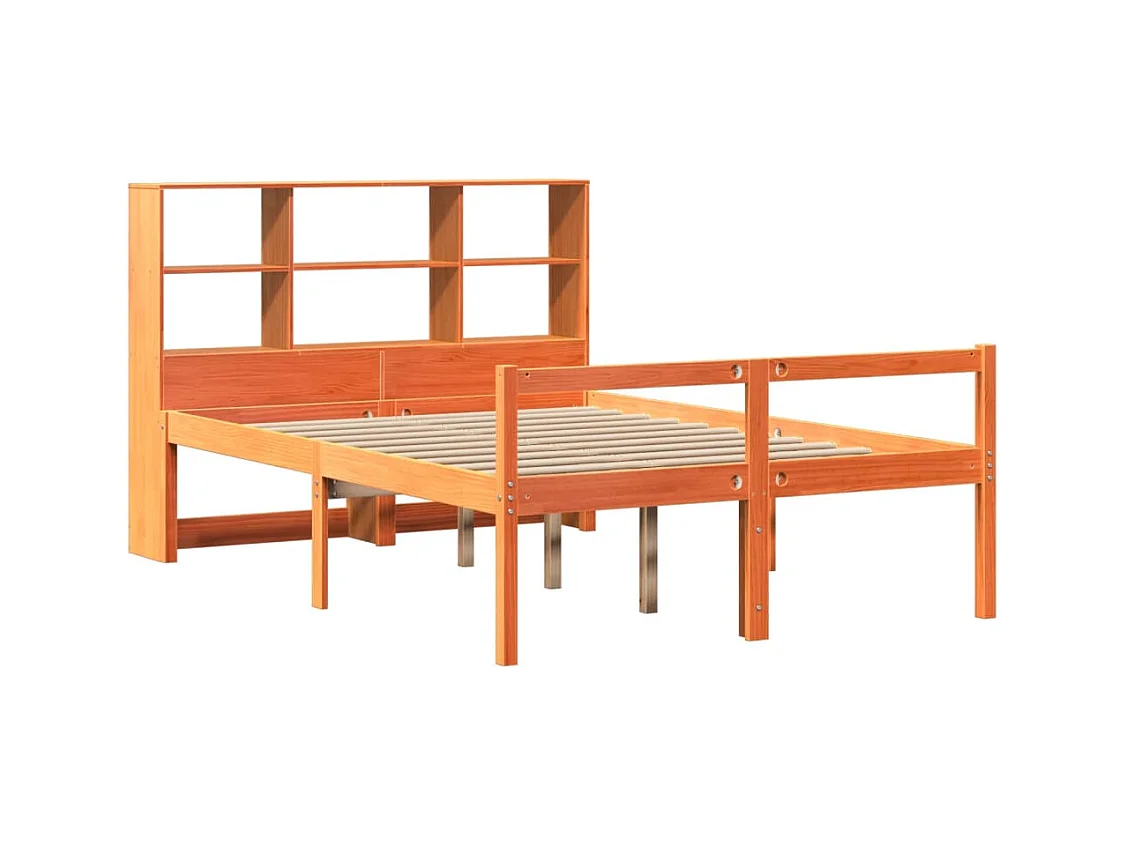 Lit bibliothèque sans matelas cire marron 150x200cm bois massif