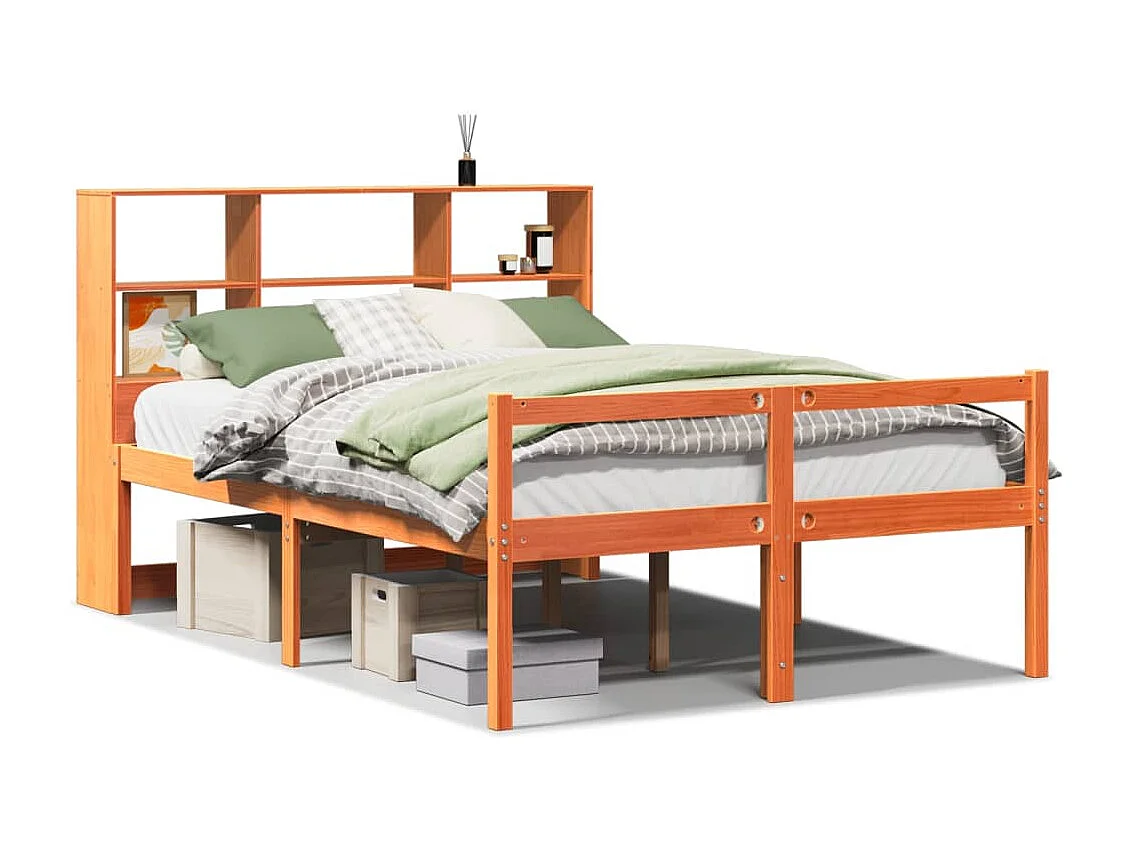 Lit bibliothèque sans matelas cire marron 150x200cm bois massif
