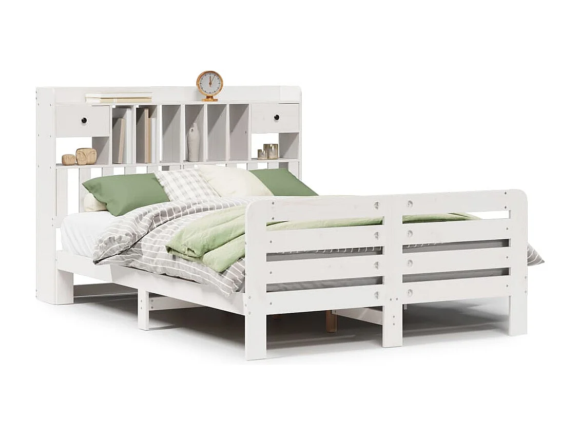 Lit bibliothèque sans matelas blanc 160x200 cm bois pin massif