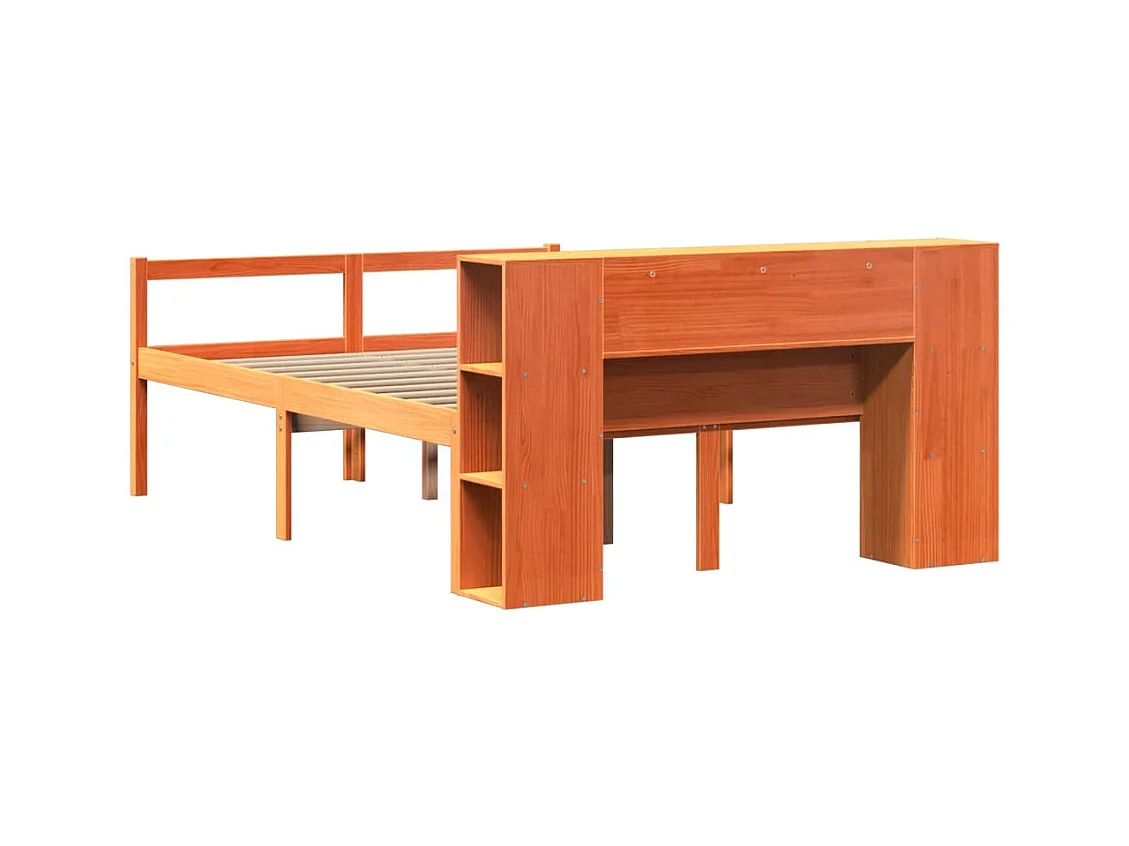 Cama con estantería sin colchón madera maciza marrón 150x200 cm