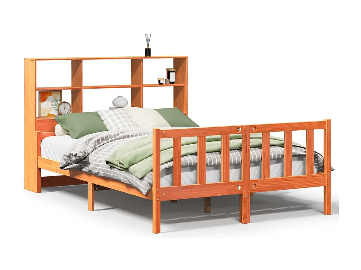 Cama con estantería sin colchón madera maciza marrón 150x200 cm