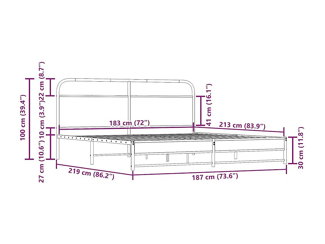 Estructura de cama sin colchón metal roble ahumado 183x213 cm