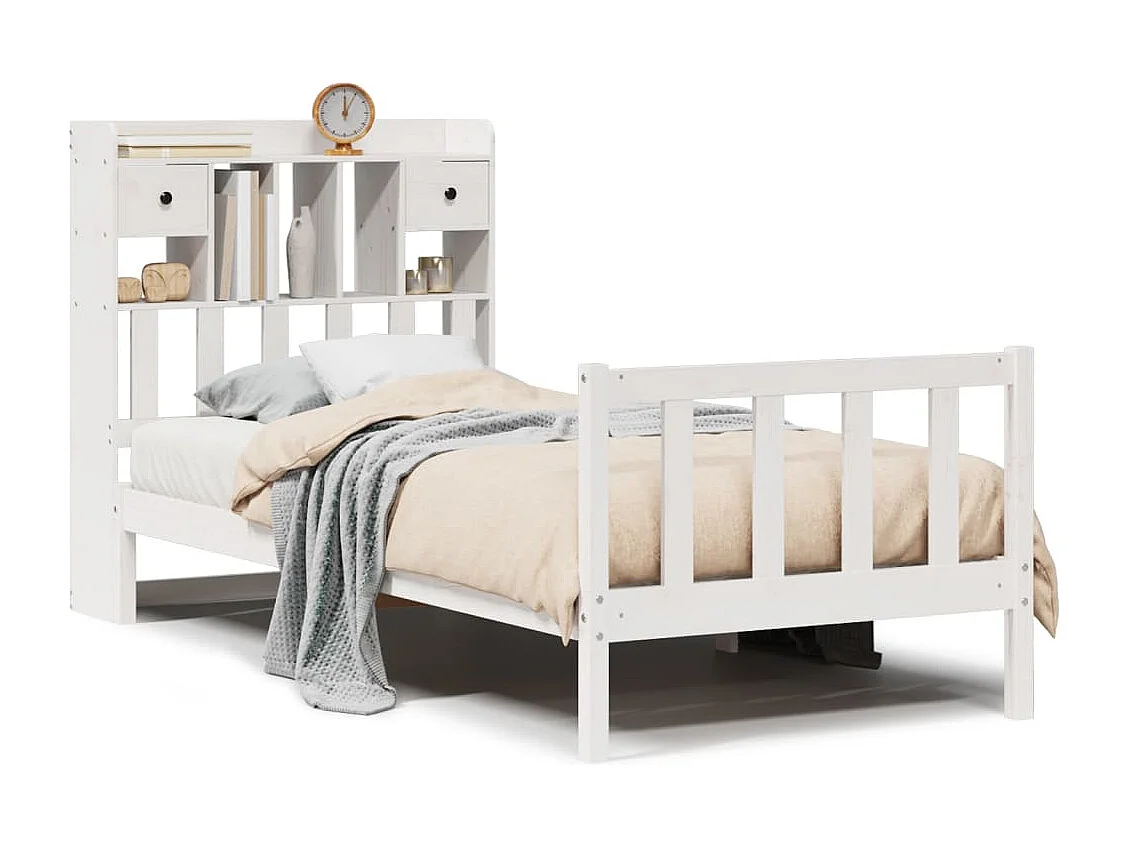 Cama com estante sem colchão 90x200 cm pinho maciço branco