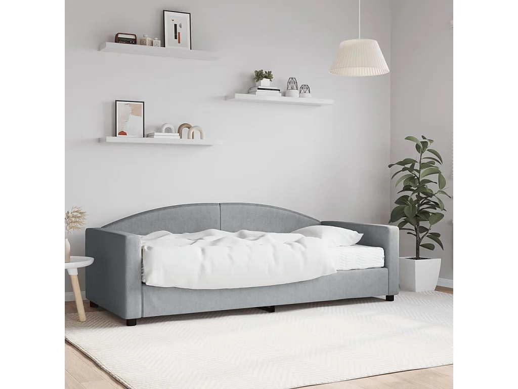 Sofá-cama com colchão 90x190 cm tecido cinzento-claro