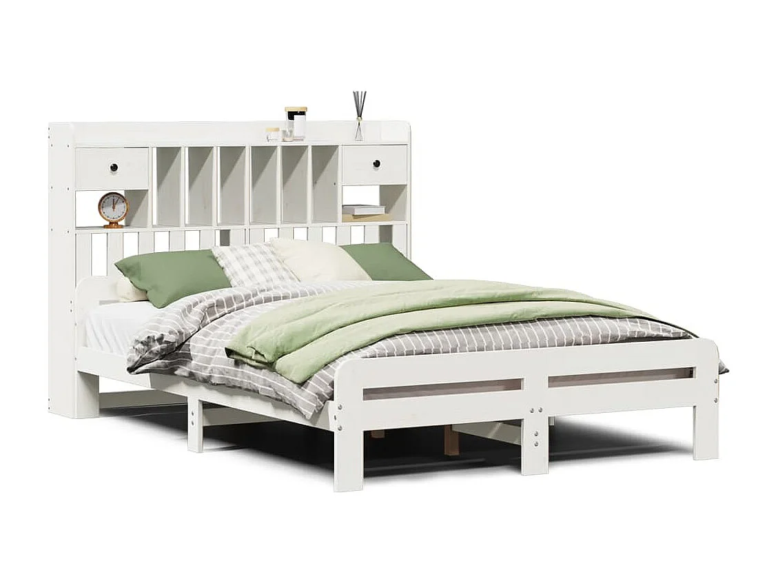 Cama com estante sem colchão 150x200 cm pinho maciço branco