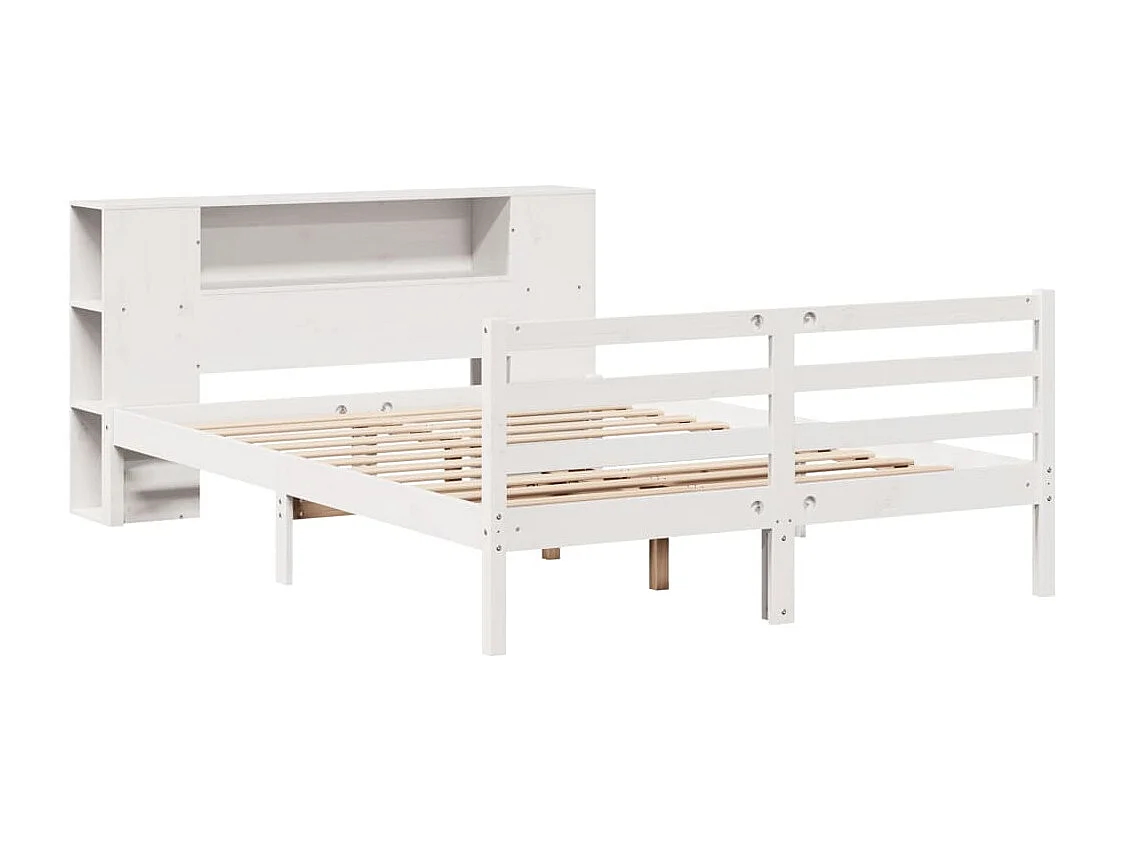 Cama con estantería sin colchón madera maciza blanca 150x200 cm