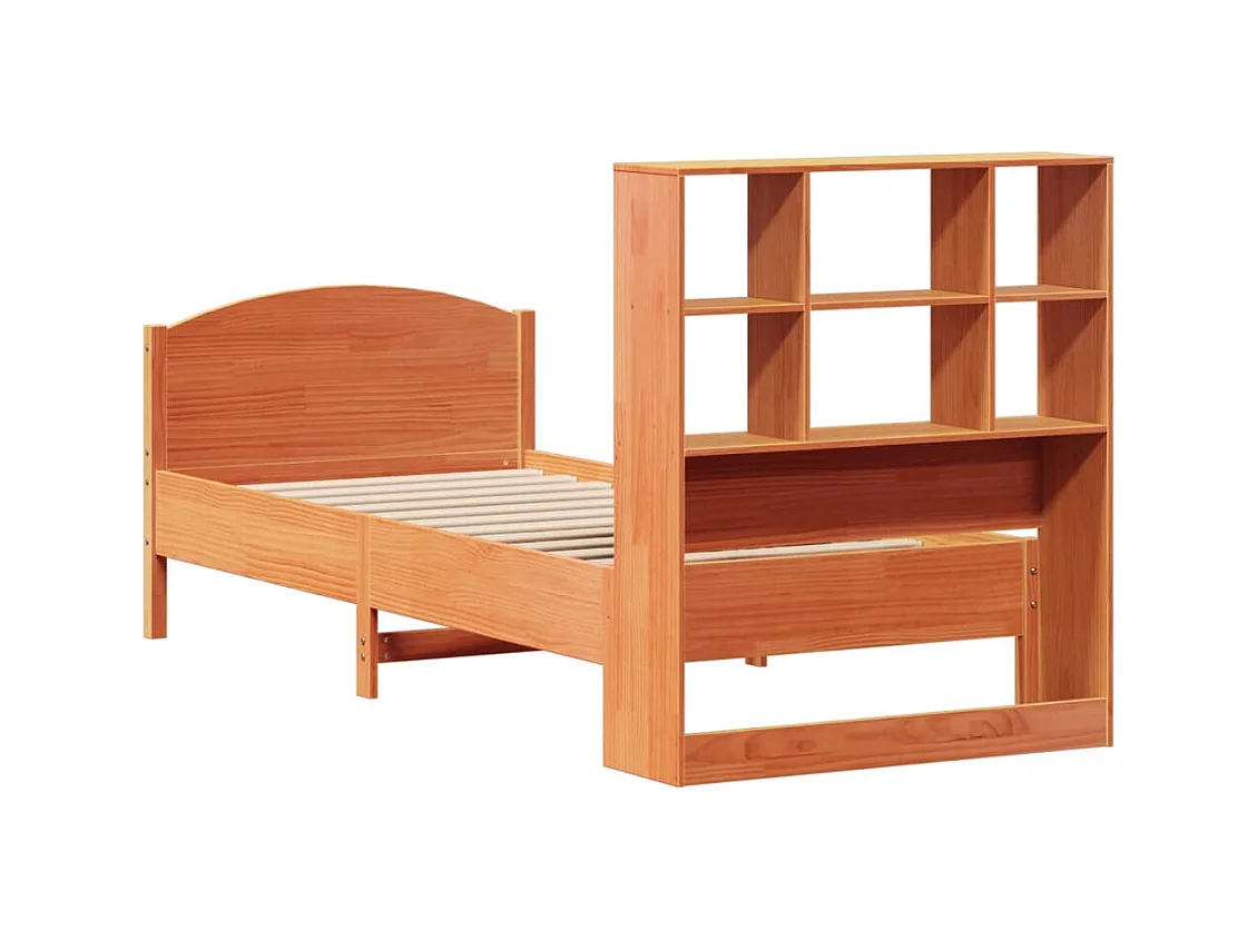 Lit bibliothèque sans matelas cire marron 75x190 cm pin massif