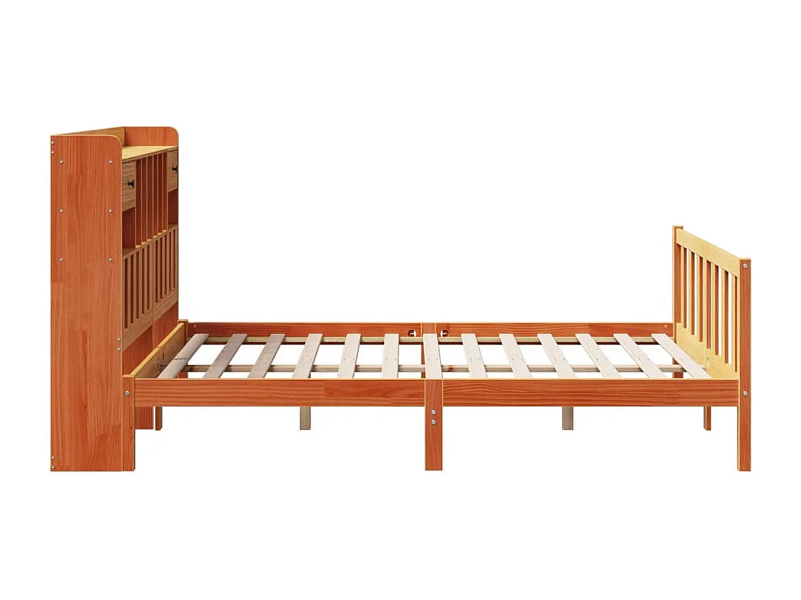 Cama con estantería sin colchón madera maciza marrón 140x190 cm