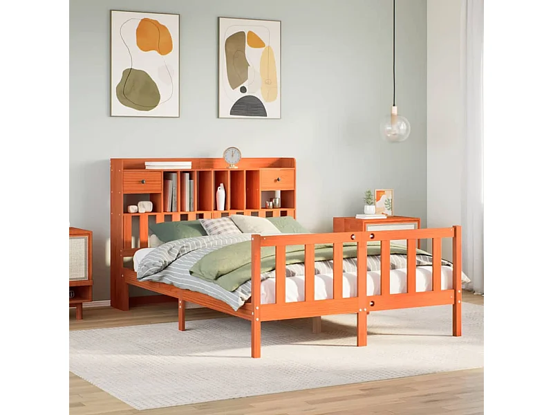 Cama com estante sem colchão 140x190 cm pinho maciço