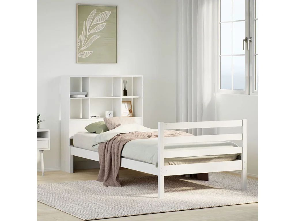 Cama com estante sem colchão 90x190 cm pinho maciço branco
