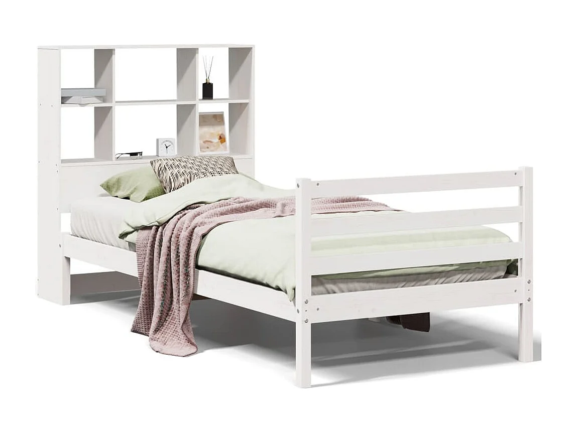 Cama com estante sem colchão 90x190 cm pinho maciço branco