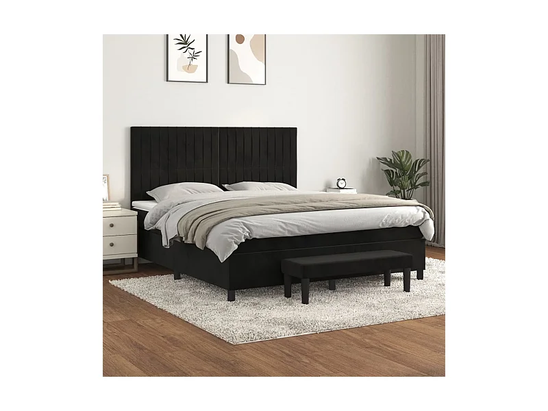 Lit à sommier tapissier et matelas Noir 160x200 cm Velours