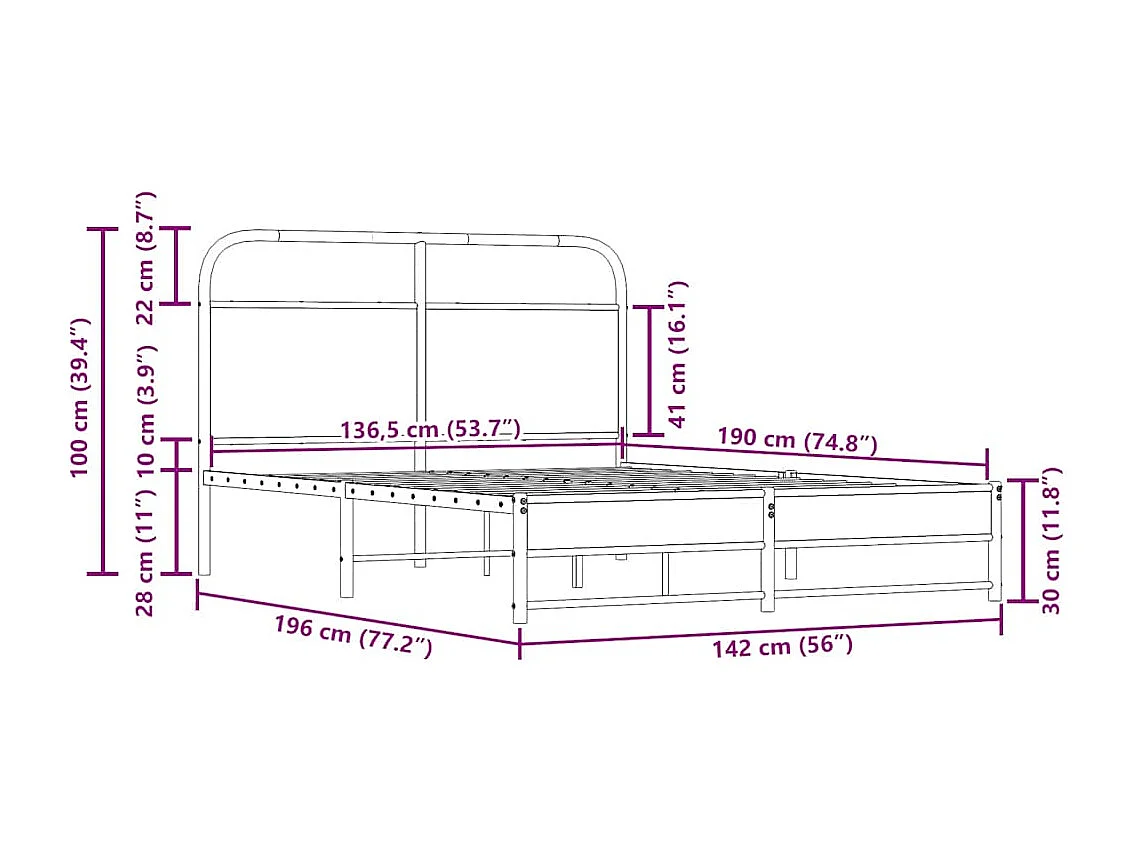 Estrutura de cama 135x190 cm derivados madeira carvalho fumado