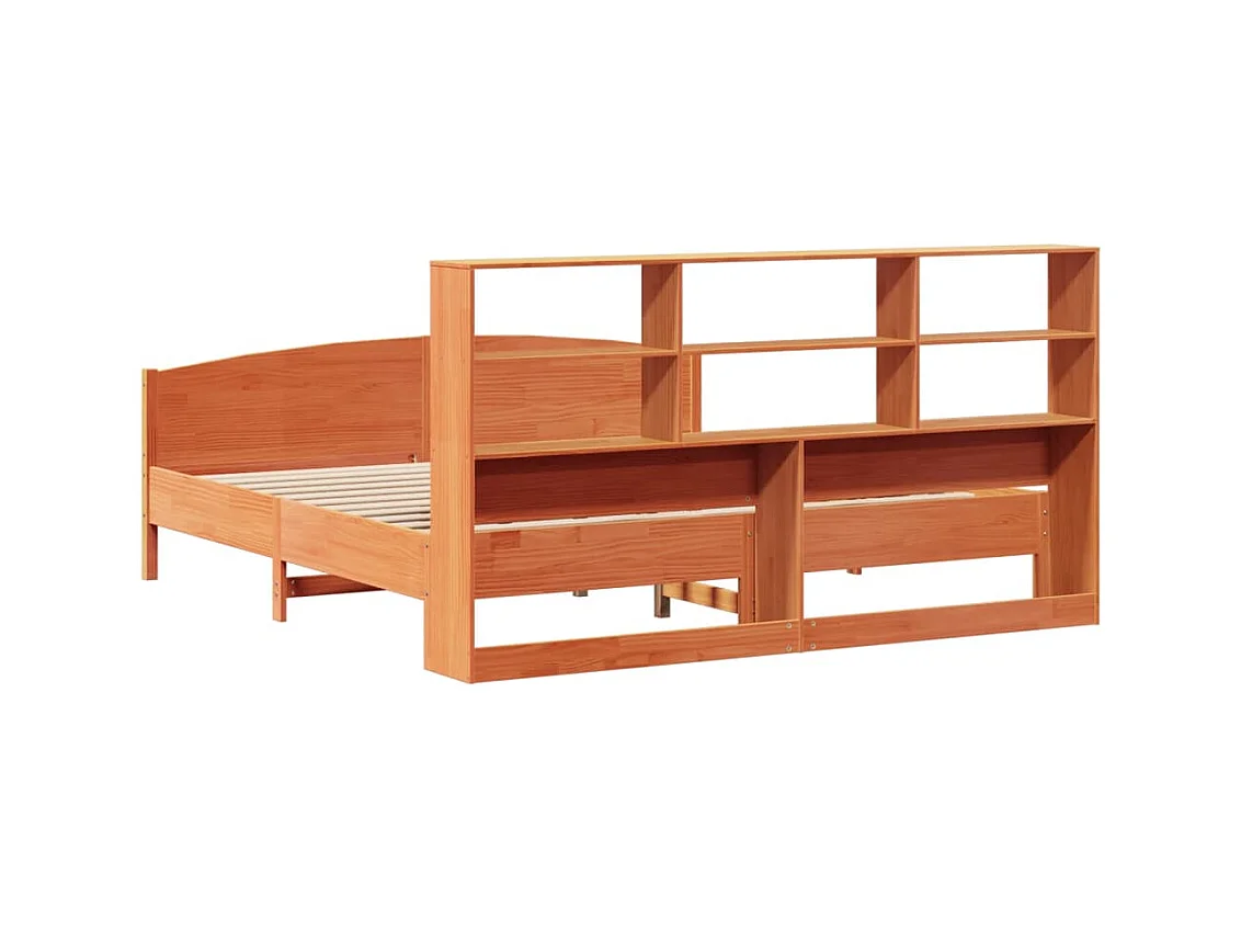 Lit bibliothèque sans matelas cire marron 180x200 cm pin massif