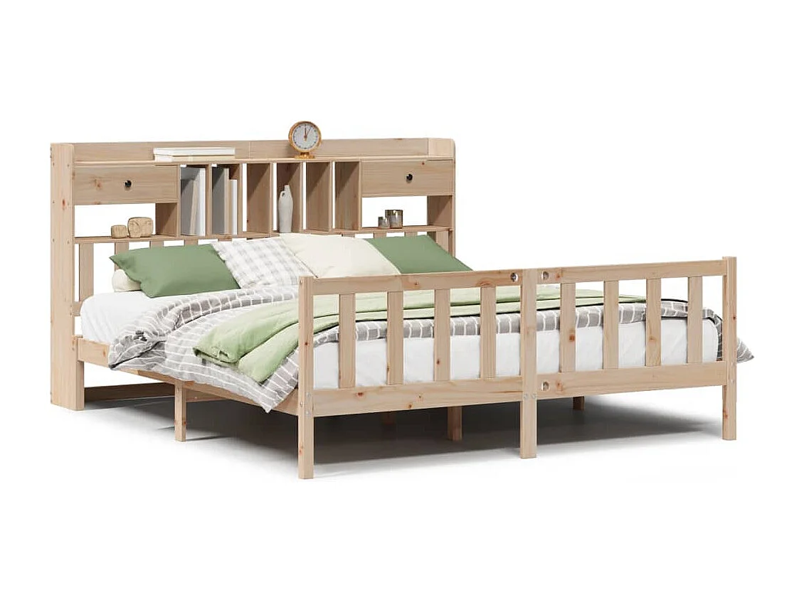Lit bibliothèque sans matelas 180x200 cm bois massif de pin