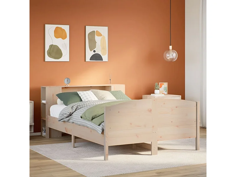 Lit bibliothèque sans matelas 160x200 cm bois massif de pin