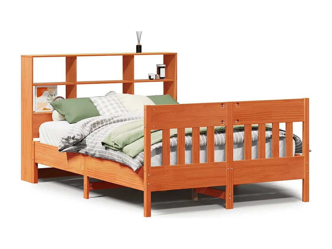 Cama sin colchón madera maciza de pino marrón cera 140x200 cm