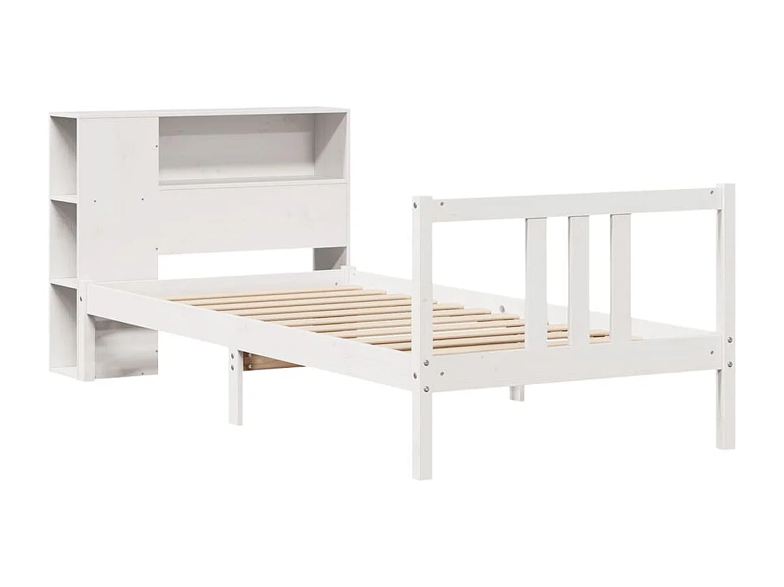Cama con estantería sin colchón madera maciza blanco 90x200 cm