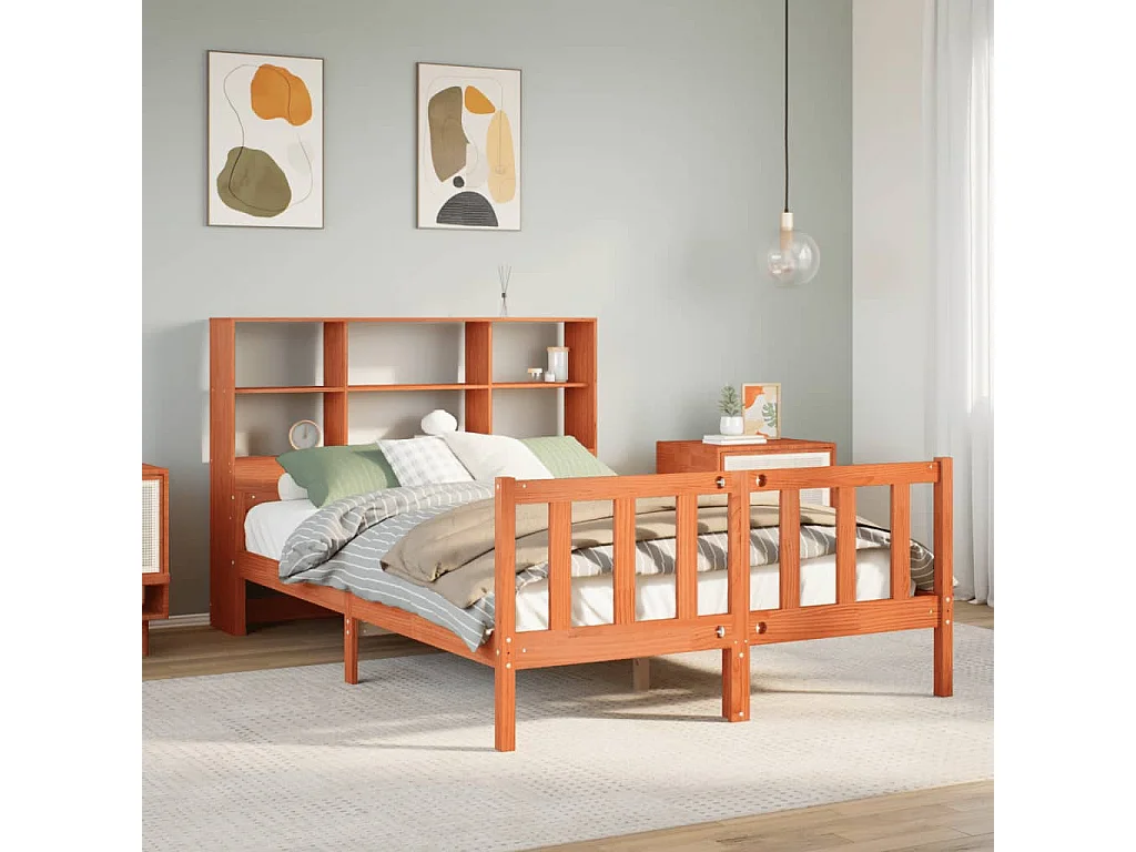 Cama con estantería sin colchón madera maciza marrón 160x200 cm