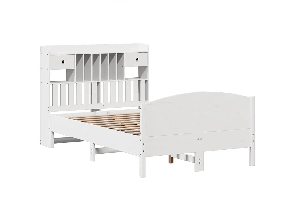 Cama con estantería sin colchón madera maciza blanca 135x190 cm