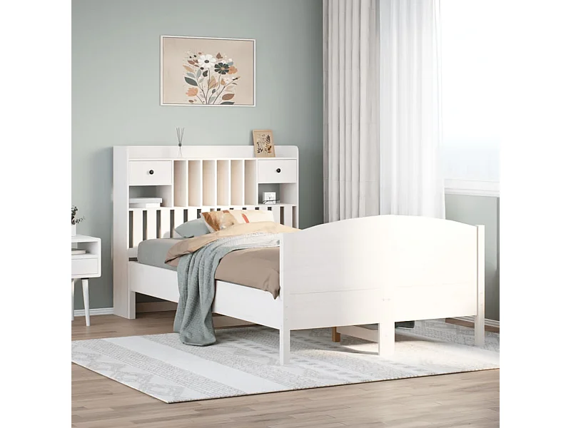 Cama com estante sem colchão 135x190 cm pinho maciço branco