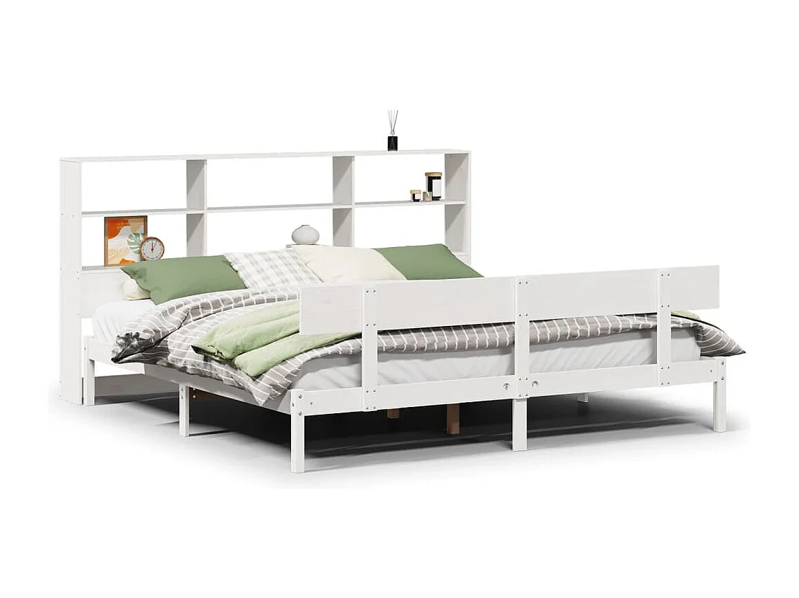 Cama con estantería sin colchón madera maciza blanca 180x200 cm
