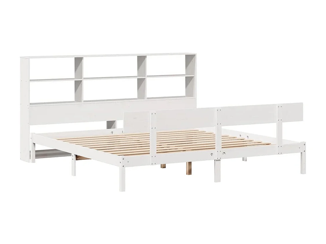 Cama con estantería sin colchón madera maciza blanca 180x200 cm