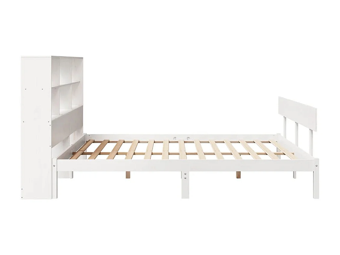 Cama con estantería sin colchón madera maciza blanca 180x200 cm