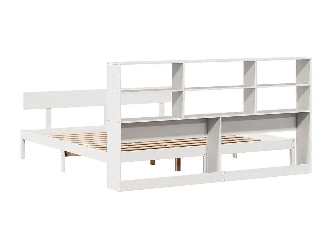 Cama con estantería sin colchón madera maciza blanca 180x200 cm