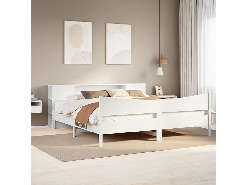 Cama sin colchón madera maciza de pino blanca 180x200 cm