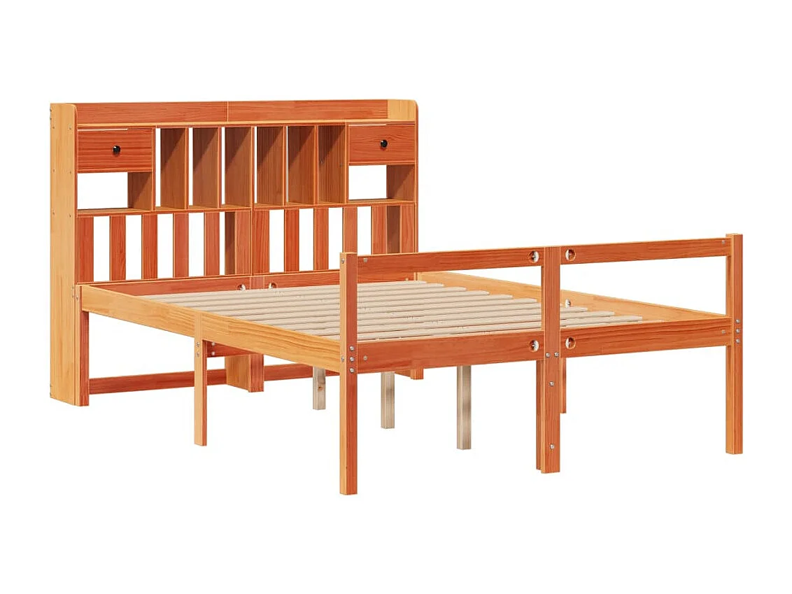 Lit bibliothèque sans matelas cire marron 160x200 cm pin massif