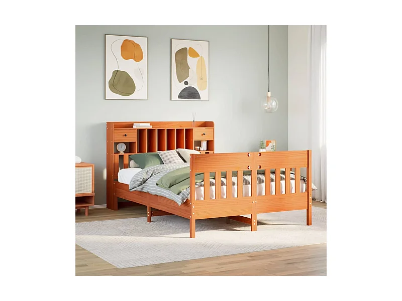 Cadre de lit sans matelas cire marron 150x200cm bois pin massif