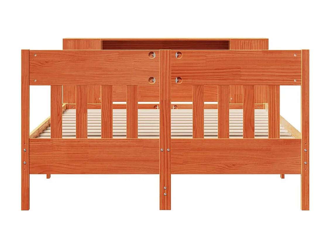 Lit bibliothèque sans matelas cire marron 160x200 cm pin massif