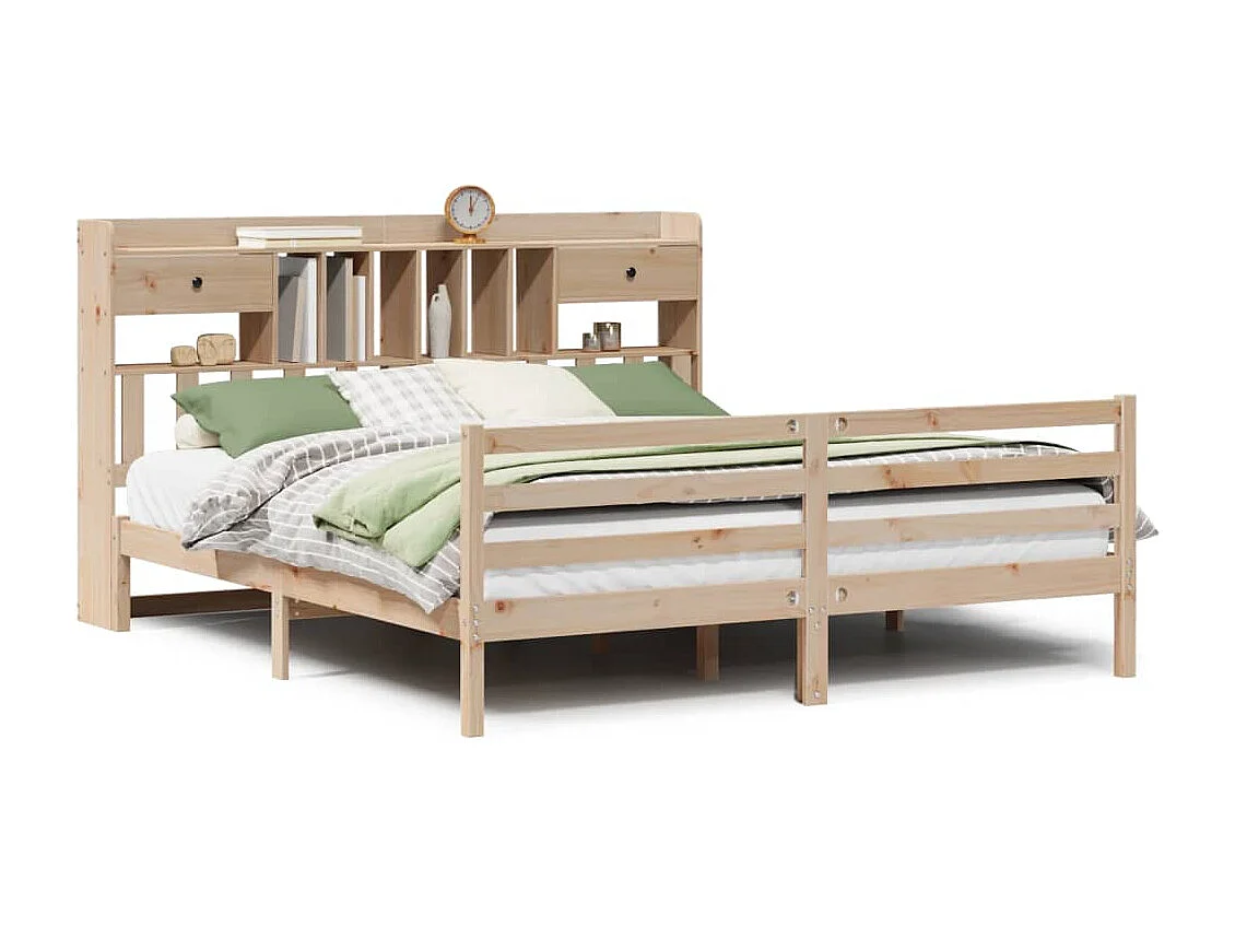 Cama con estantería sin colchón madera maciza de pino 180x200cm