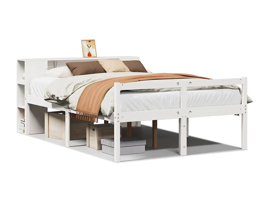 Cama com estante sem colchão 140x190 cm pinho maciço branco