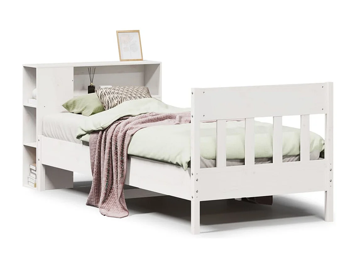 Cama con estantería sin colchón madera maciza blanca 100x200 cm