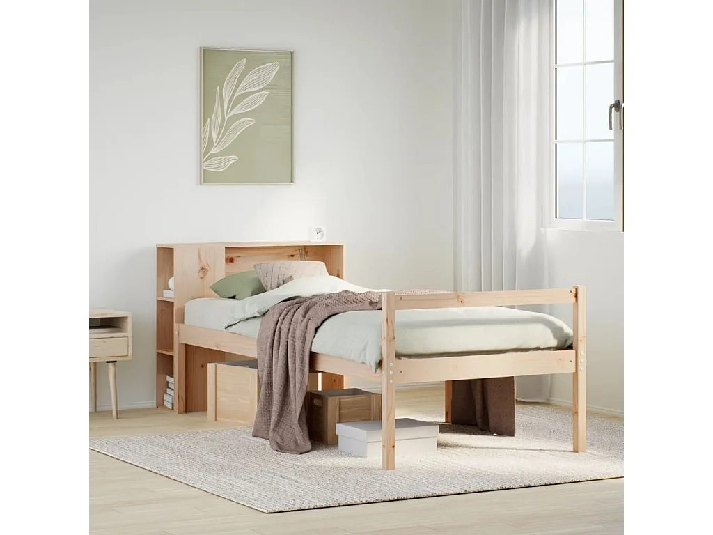 Cama con estantería sin colchón madera maciza de pino 90x190 cm
