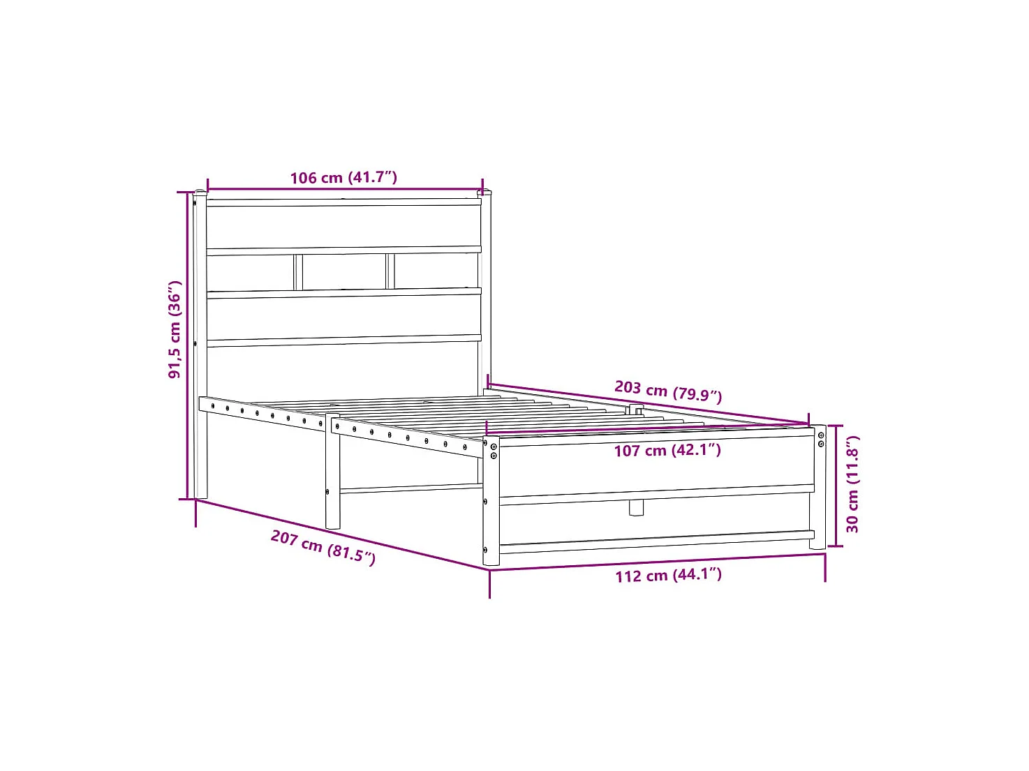 Cadre de lit en métal sans matelas chêne sonoma 107x203 cm