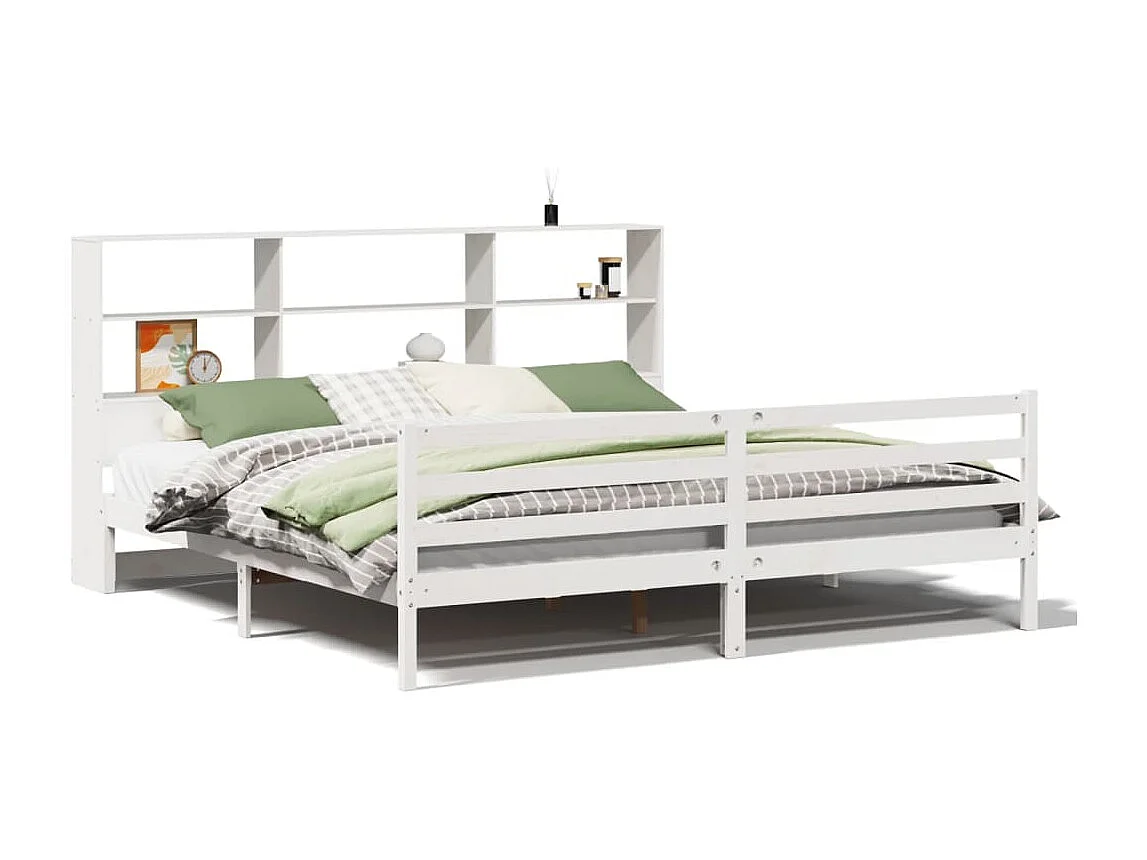 Lit bibliothèque sans matelas blanc 200x200 cm bois pin massif