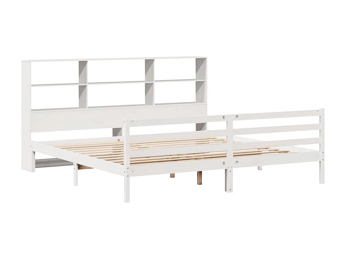 Lit bibliothèque sans matelas blanc 200x200 cm bois pin massif