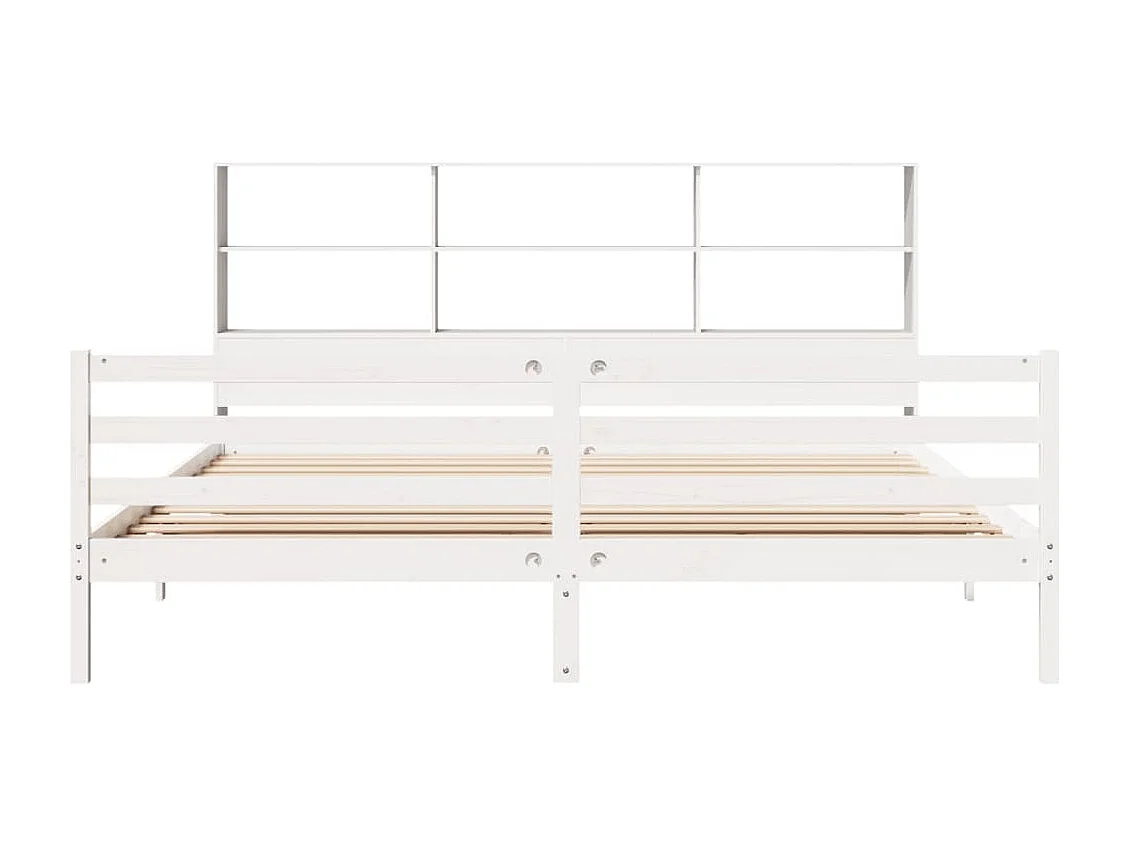 Lit bibliothèque sans matelas blanc 200x200 cm bois pin massif