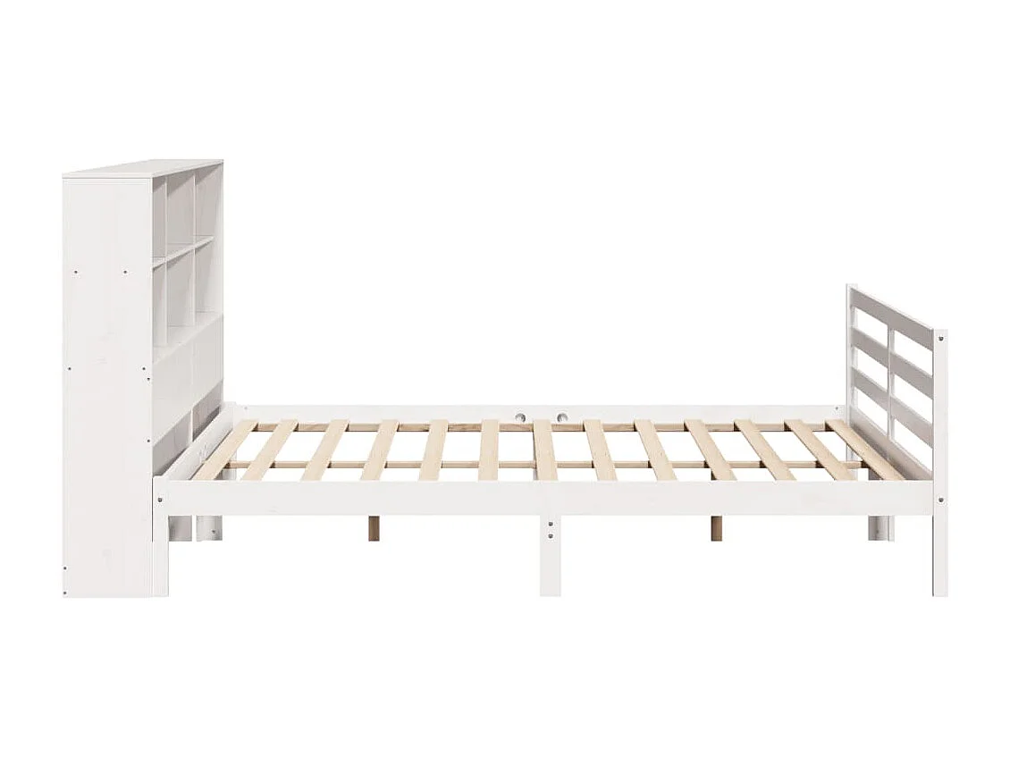 Lit bibliothèque sans matelas blanc 200x200 cm bois pin massif