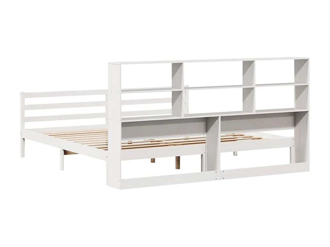 Lit bibliothèque sans matelas blanc 200x200 cm bois pin massif