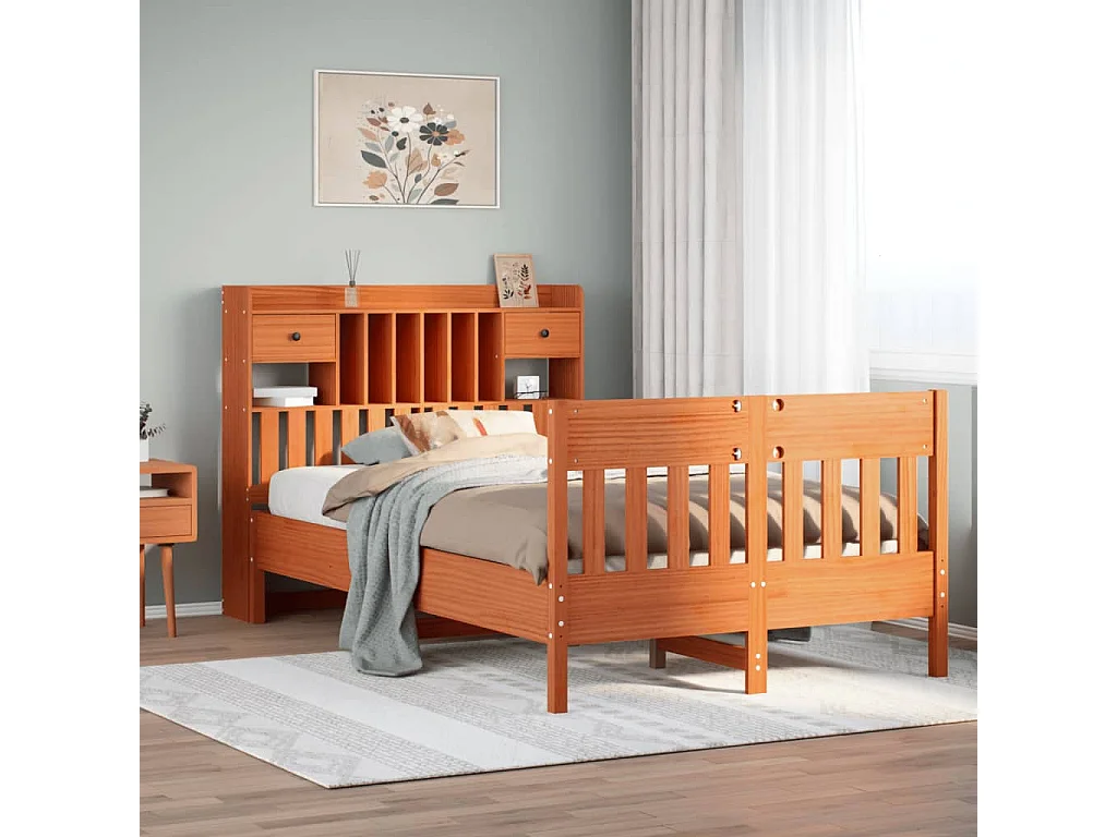 Cama sem colchão 120x200 cm madeira pinho maciça castanho-mel