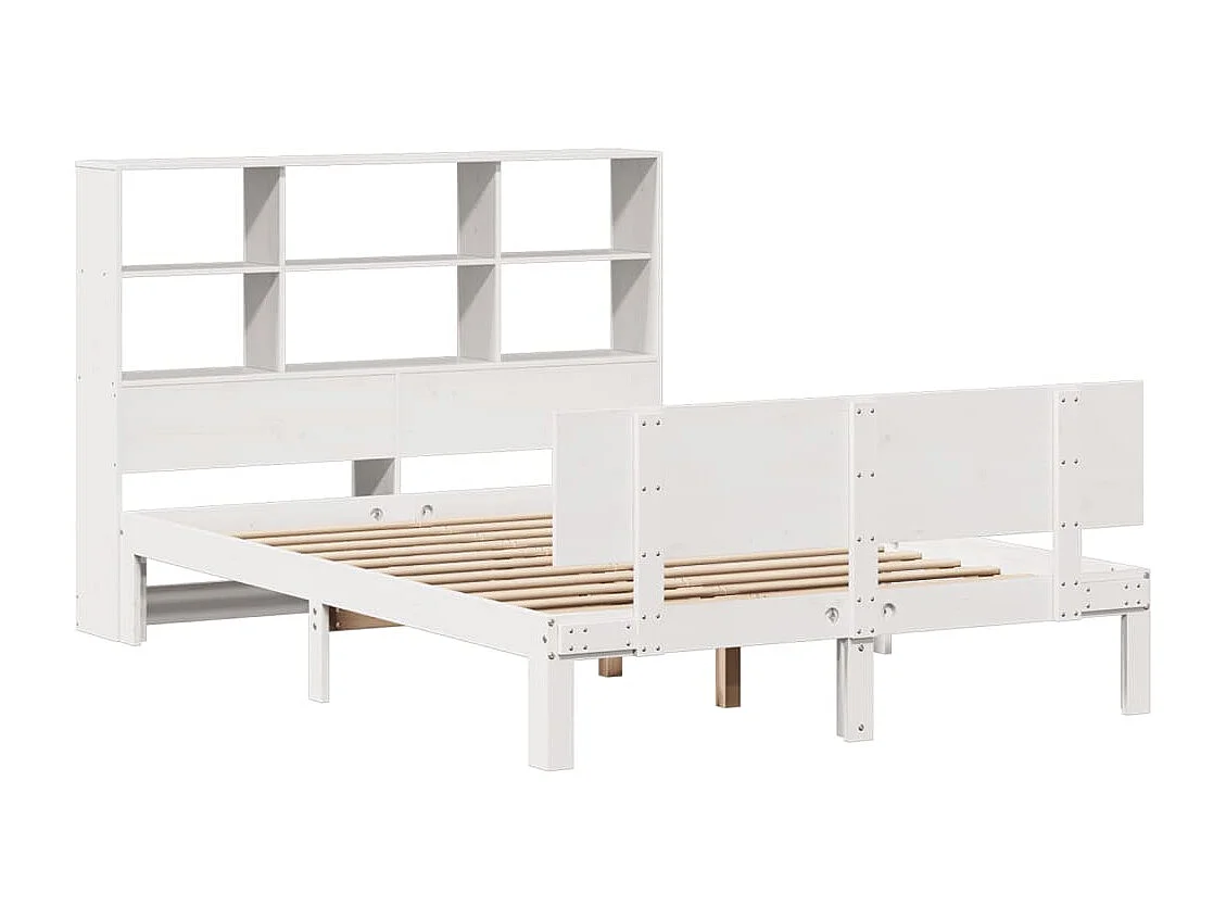 Lit bibliothèque sans matelas blanc 140x190 cm bois pin massif