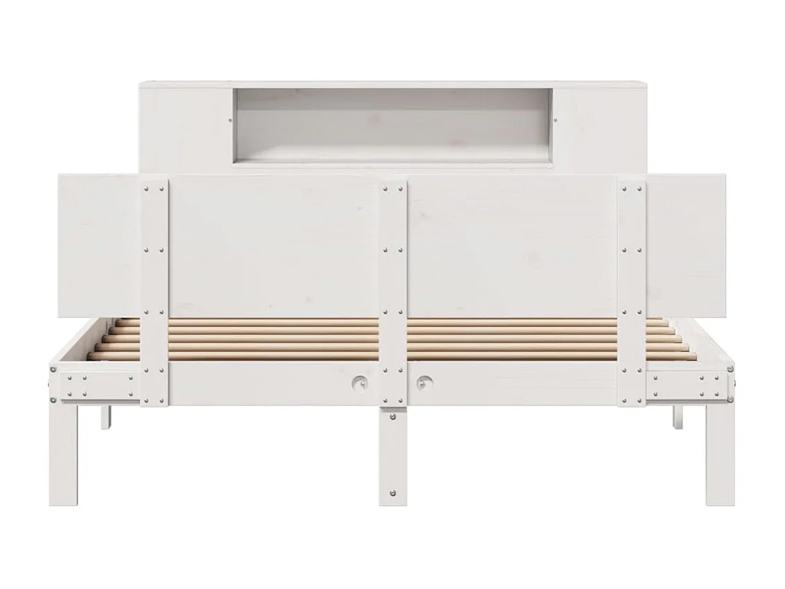 Lit bibliothèque sans matelas blanc 135x190 cm bois pin massif