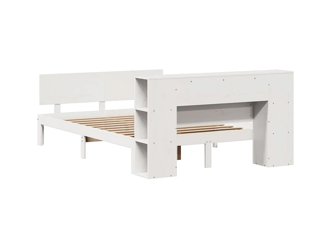 Lit bibliothèque sans matelas blanc 135x190 cm bois pin massif