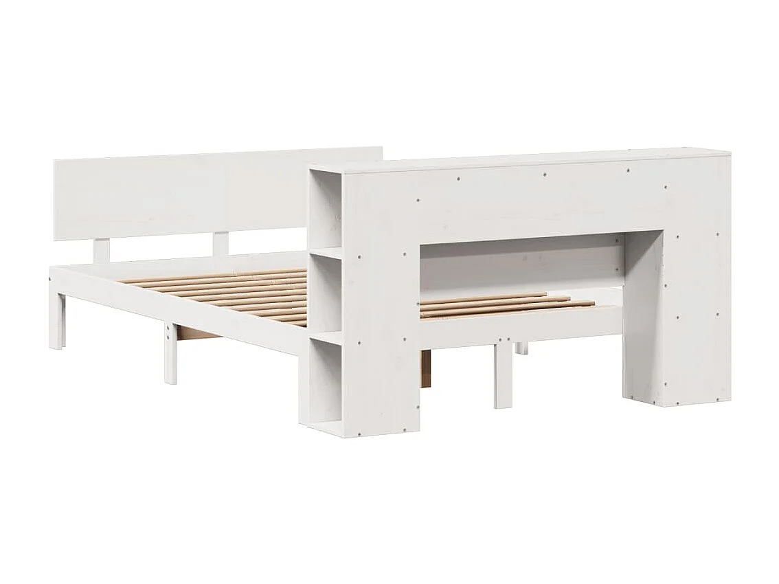 Cama con estantería sin colchón madera maciza blanca 135x190 cm