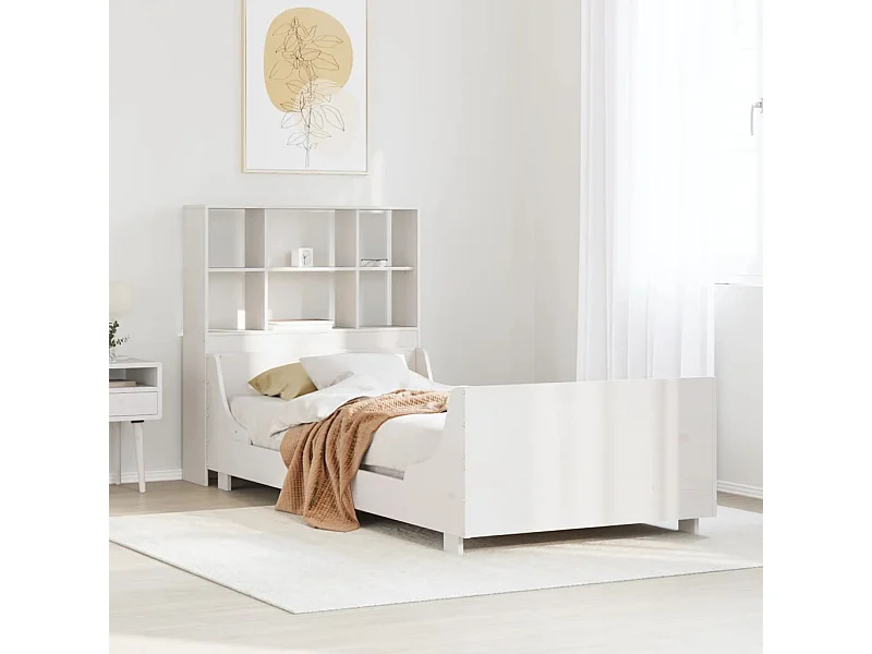 Cama com estante sem colchão 90x190 cm madeira maciça branco